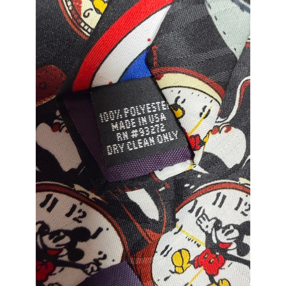 Vintage Mickey Unlimited Disney Watch Clock Print Necktie Black Balancine USA
